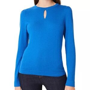 Hobbs London Blue Marlena Keyhole Sweater Merino Wool Blend Knit Pullover M